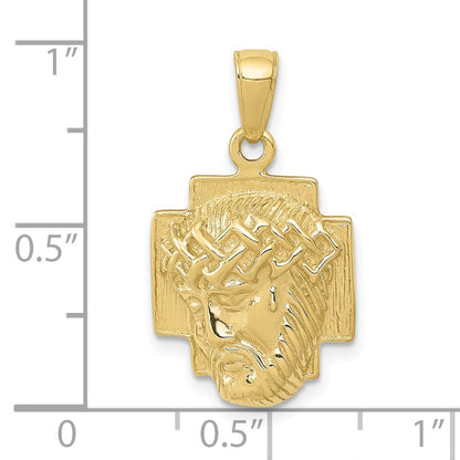 10K Yellow Gold 10K Polished 2-D Small Jesus Head With Crown Pendant