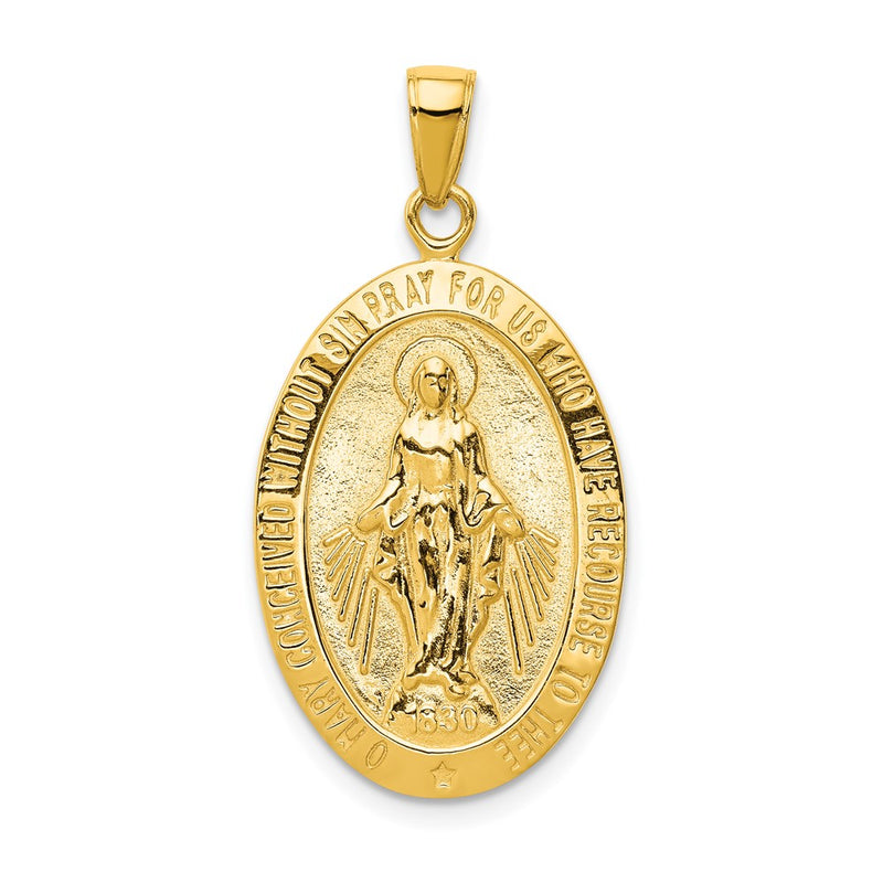 10K Yellow Gold 10K Satin And Polished Finish Miraculous Medal Pendant