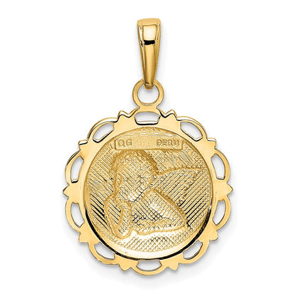 10K Yellow Gold 10K Polished Angel/Cherub On Round Scallop Frame Pendant