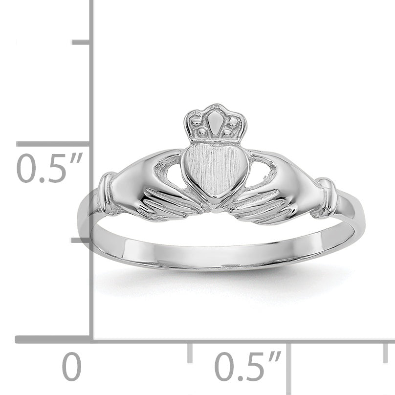 10K White Gold Polished & Satin Claddagh Ring