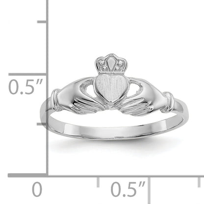 10K White Gold Polished & Satin Claddagh Ring
