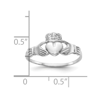 10K White Gold Polished Claddagh Ring