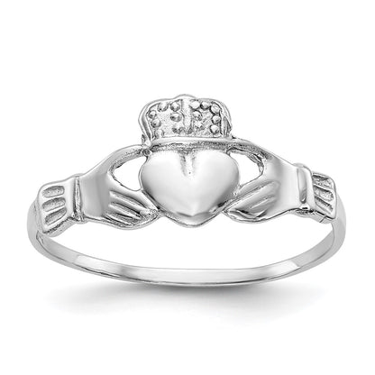 10K White Gold Polished Claddagh Ring