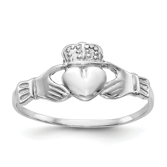 10K White Gold Polished Claddagh Ring