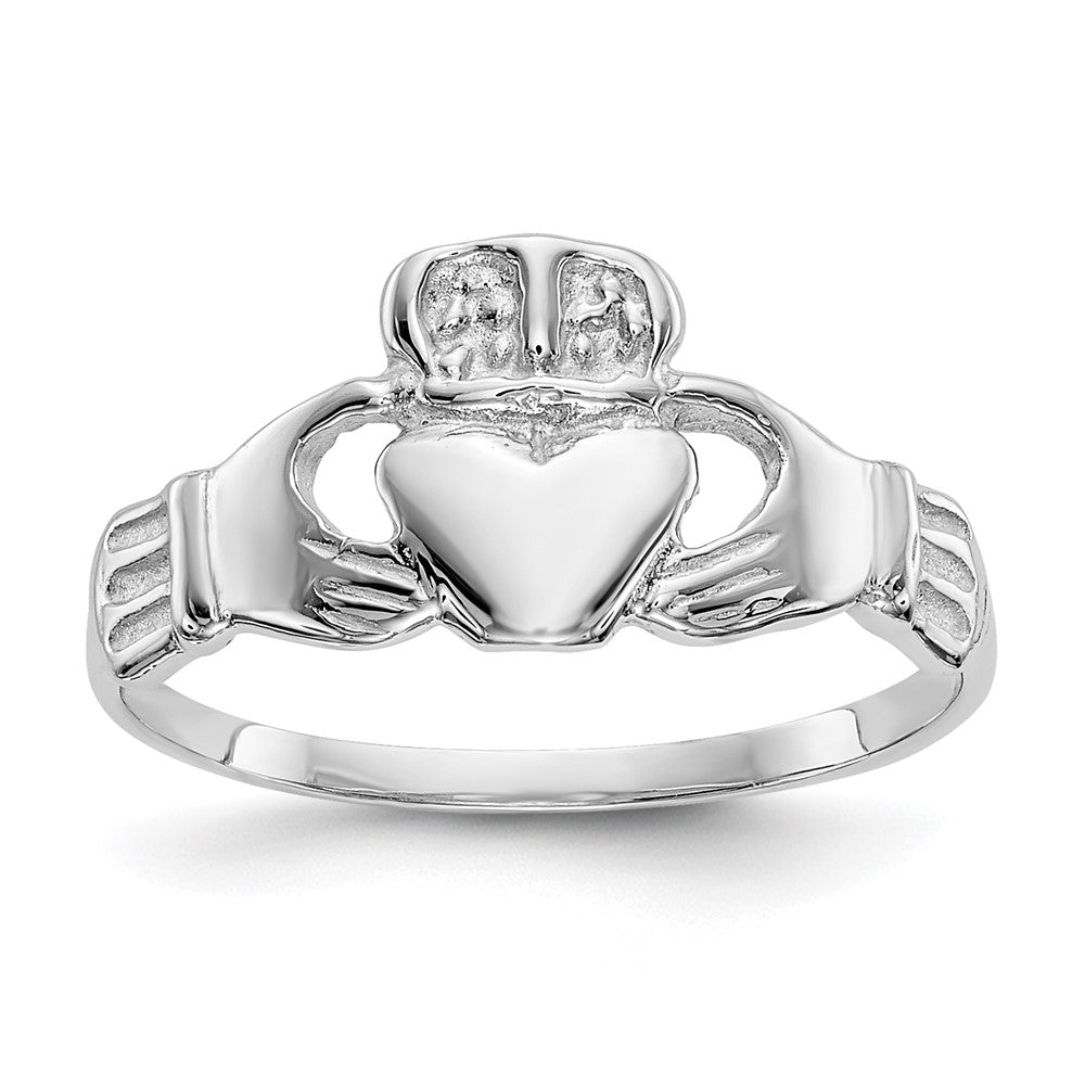 10K White Gold Polished Claddagh Ring