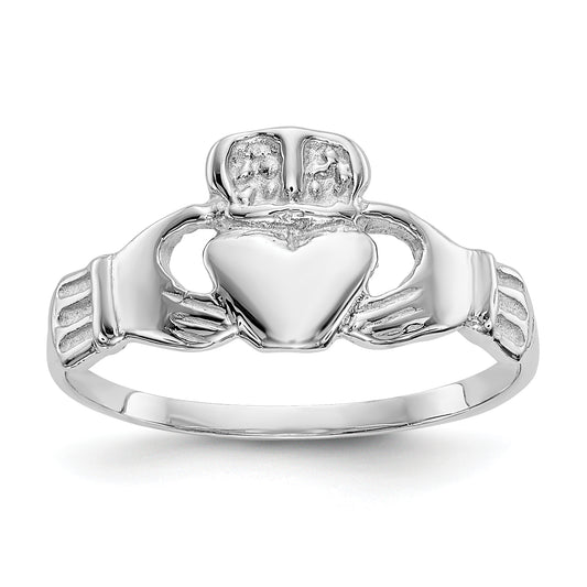 10K White Gold Polished Claddagh Ring