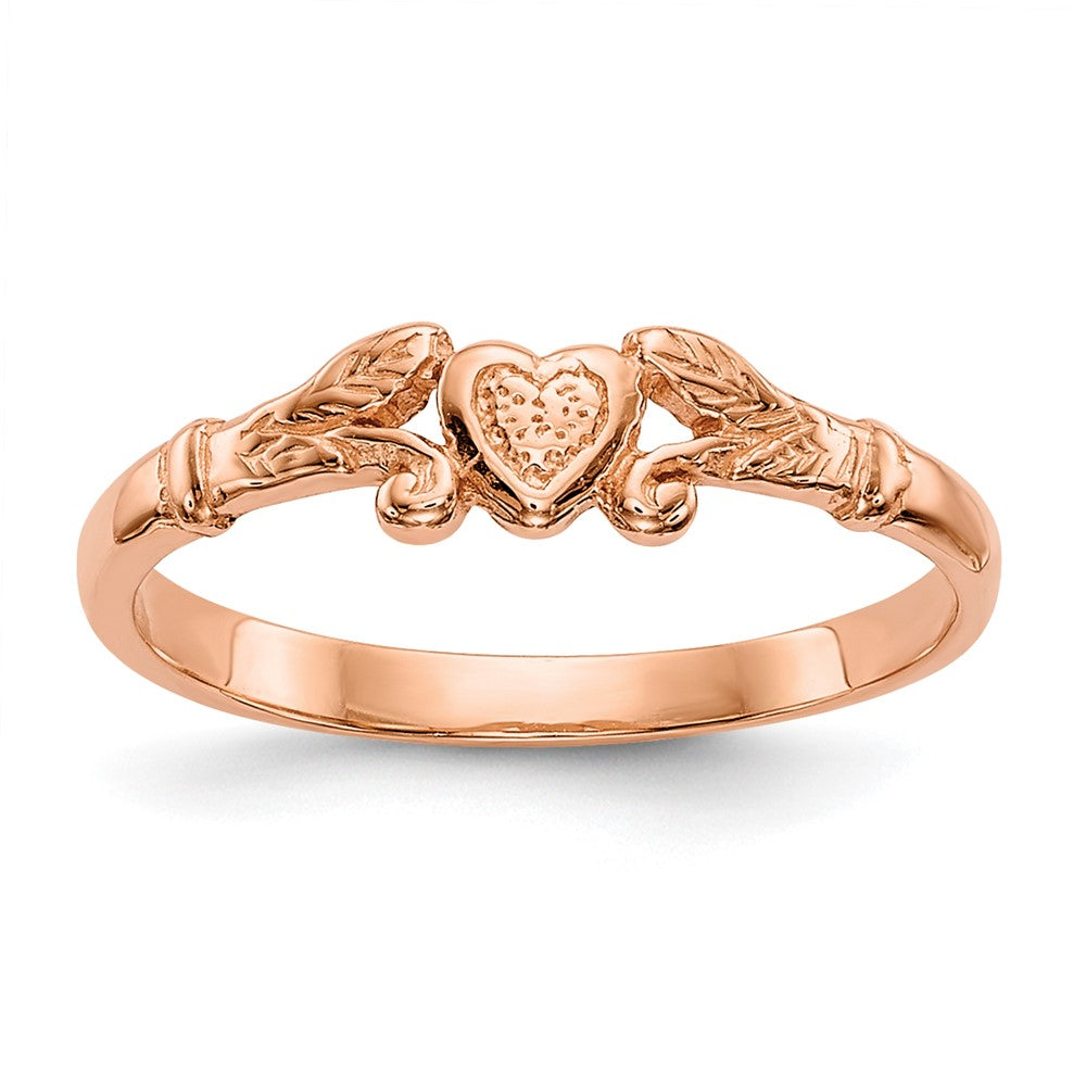 10K Rose Gold 10K Textured Mini Heart Baby Ring