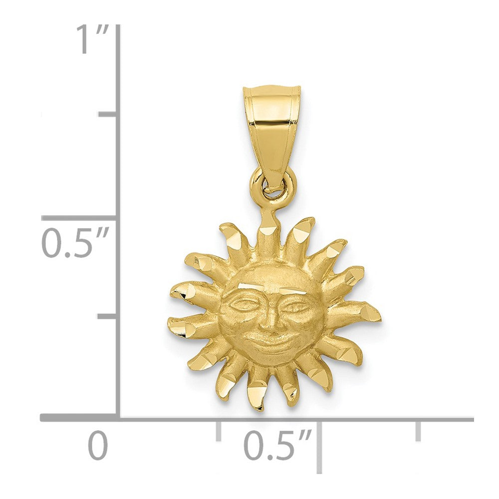 10K Yellow Gold Satin Diamond-Cut Sun Pendant
