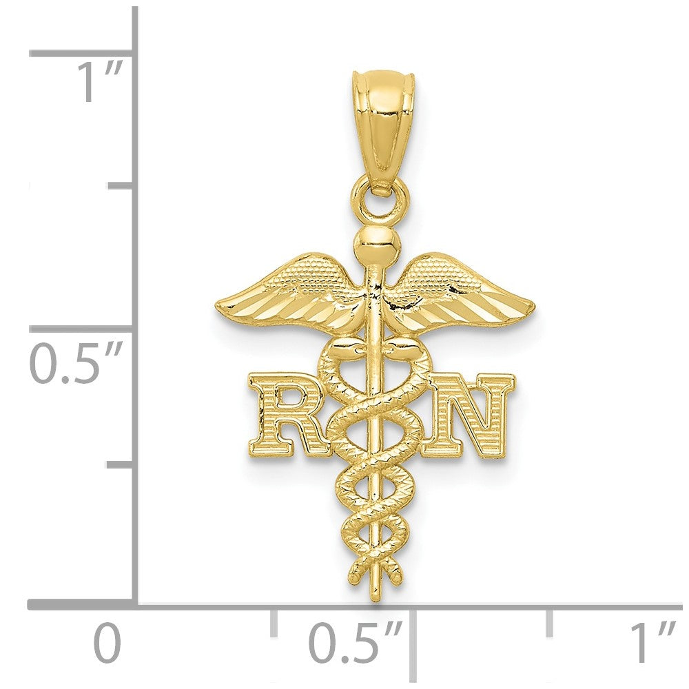 10K Yellow Gold Diamond-Cut Polished Rn Nurse Pendant