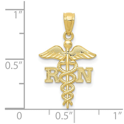 10K Yellow Gold Diamond-Cut Polished Rn Nurse Pendant