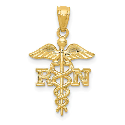 10K Yellow Gold Diamond-Cut Polished Rn Nurse Pendant