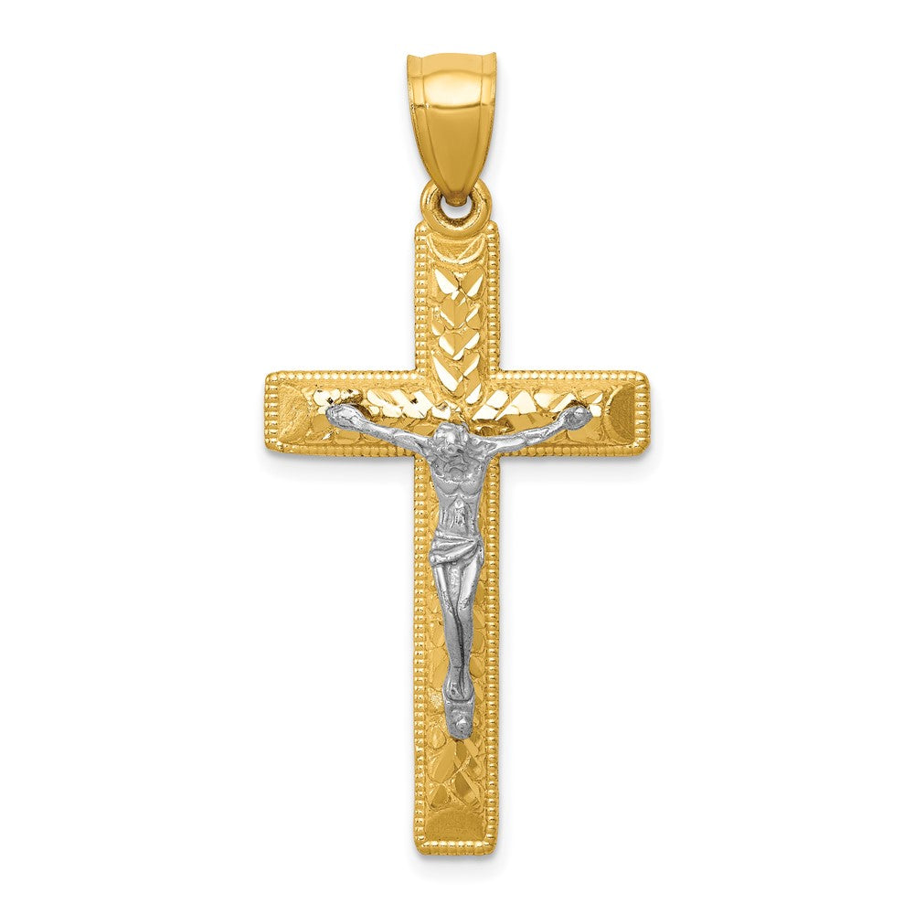 10K Two-Tone Diamond Cut Crucifix Pendant