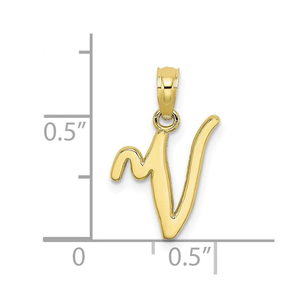 10K Yellow Gold 10K Polished V Script Initial Charm