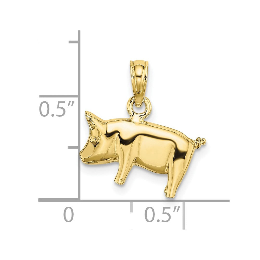 10K Yellow Gold 3-D Polished Pig With Curly Tail Charm