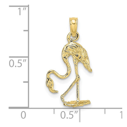 10K Yellow Gold 10K 3-D Textured Flamingo Charm