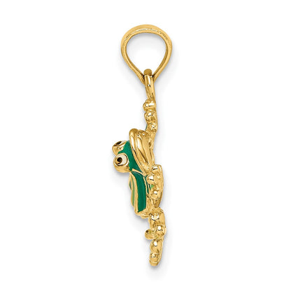 10K Yellow Gold Green Enameled Small Frog Charm