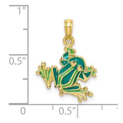 10K Yellow Gold Green Enameled Small Frog Charm