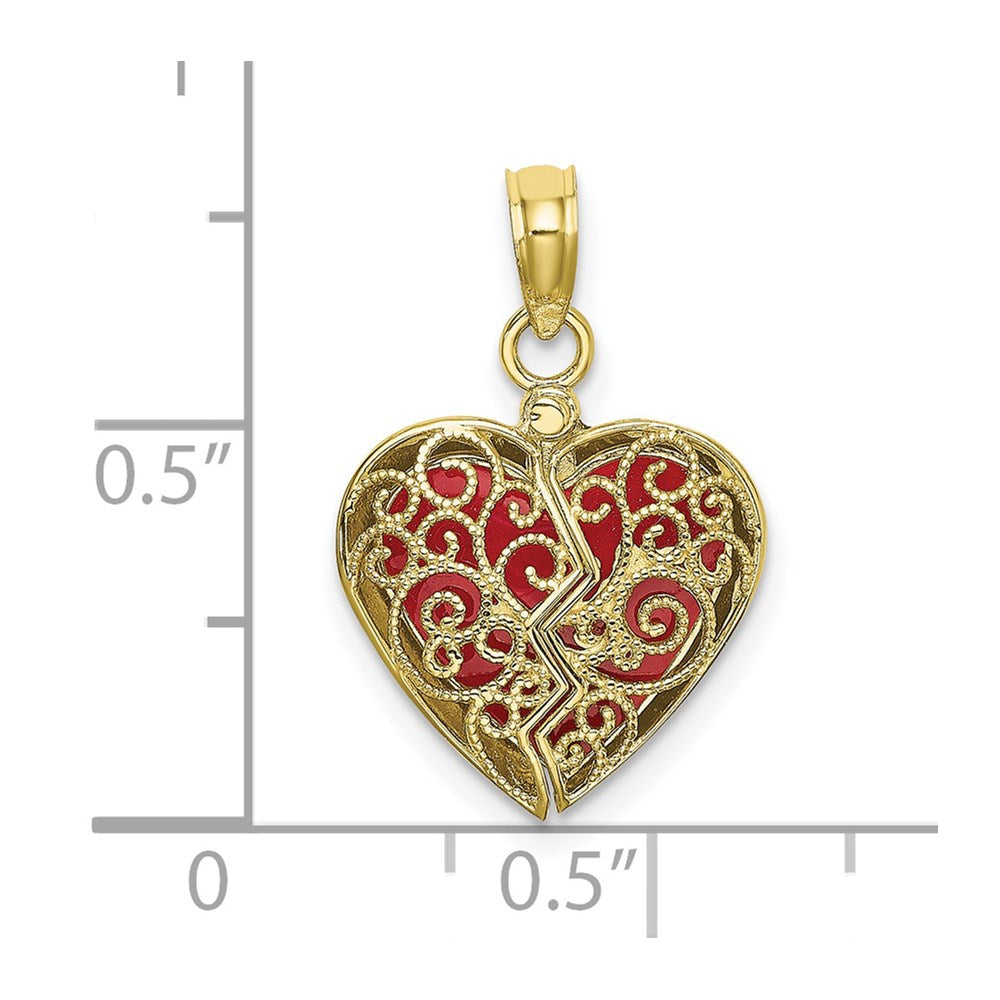 10K Yellow Gold 10K 3-D Reversible Heart Opens Charm