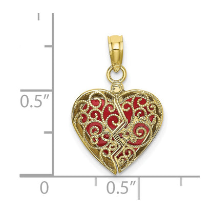 10K Yellow Gold 10K 3-D Reversible Heart Opens Charm