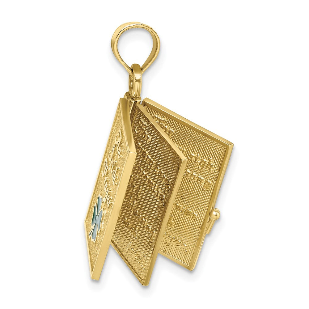 10K Yellow Gold 10K 3-D Moveable Enameled An Irish Prayer Book W/Clover Charm