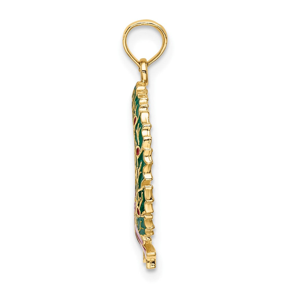 10K Yellow Gold 10K Enamel Christmas Wreath Charm