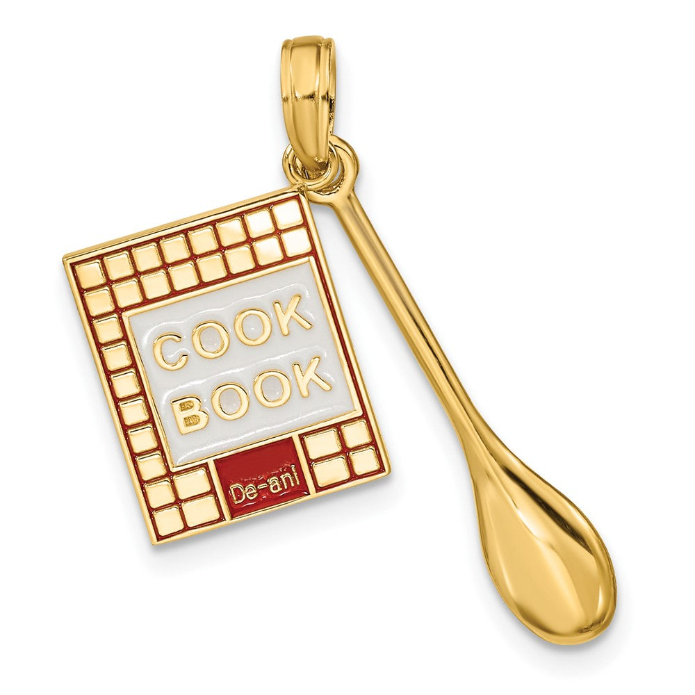 10K Yellow Gold 10K W/Enamel 3-D Cook Book And Spoon Charm