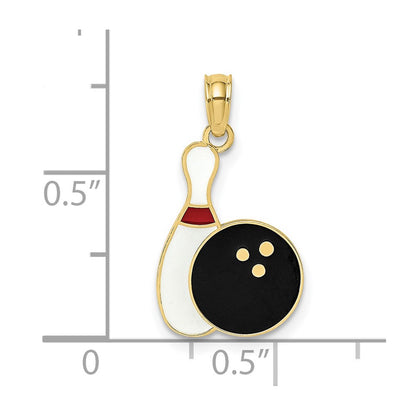 10K Yellow Gold 10K Enamel Bowling Ball And Pin Charm