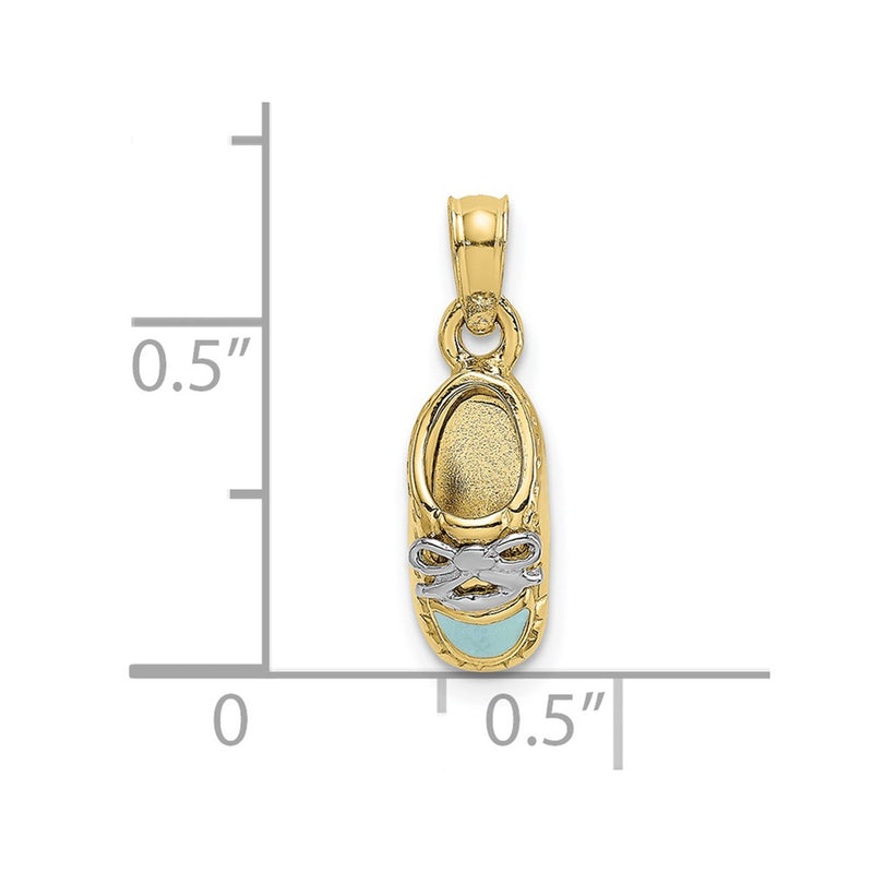 10K Yellow W/Rhodium 10K 3-D Light Blue Enamel Baby Shoe Charm