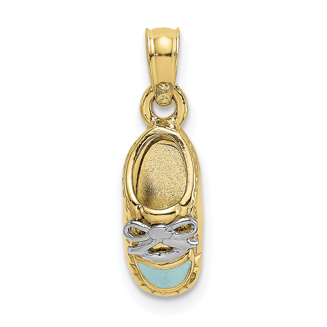 10K Yellow W/Rhodium 10K 3-D Light Blue Enamel Baby Shoe Charm