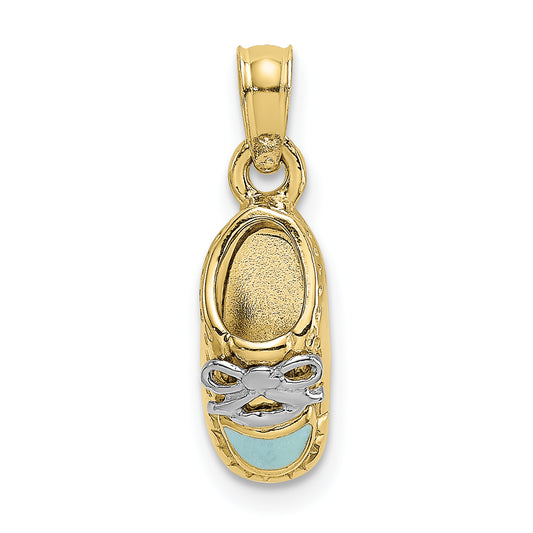 10K Yellow W/Rhodium 10K 3-D Light Blue Enamel Baby Shoe Charm
