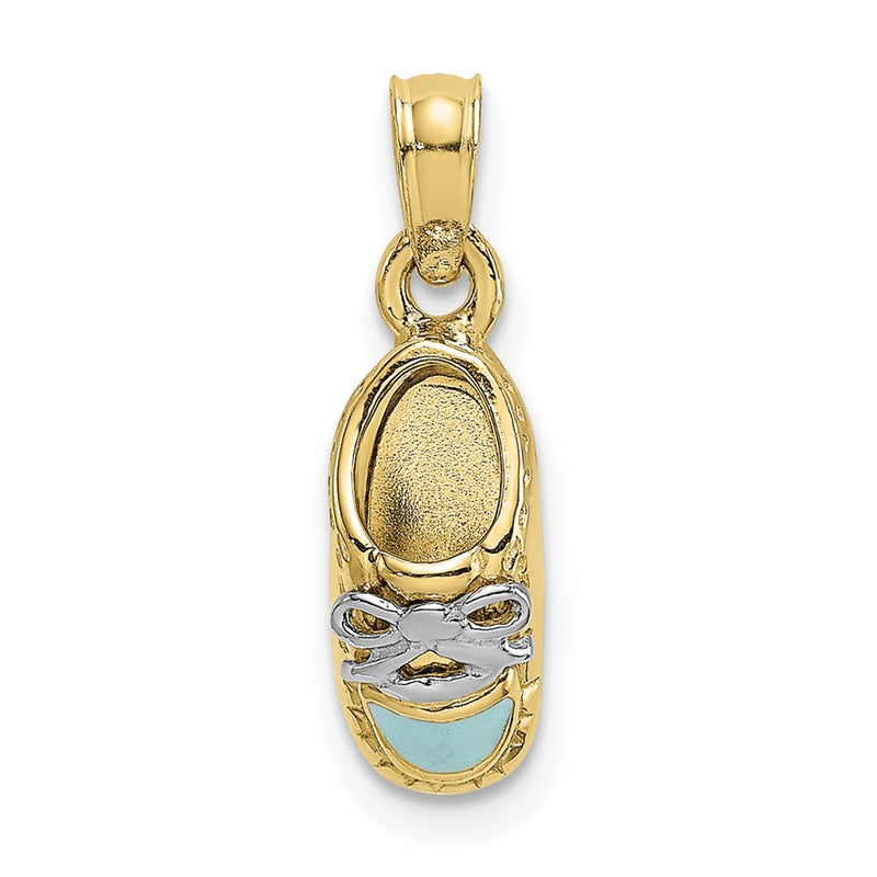 10K Yellow W/Rhodium 10K 3-D Light Blue Enamel Baby Shoe Charm