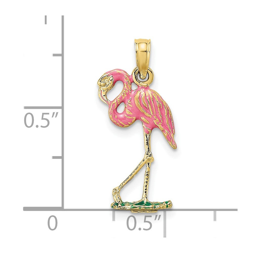 10K Yellow Gold 10K 3-D Pink Enamel Flamingo Charm