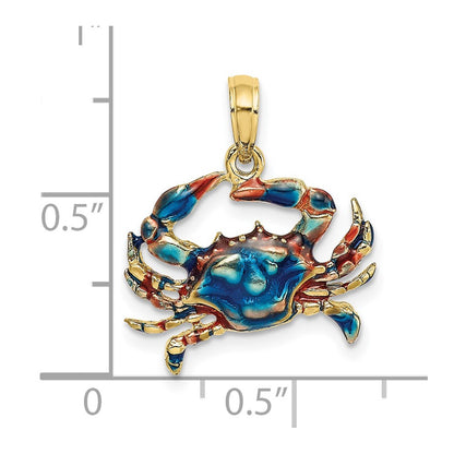 10k Yellow Gold Blue Enamel Crab Charm/Pendant