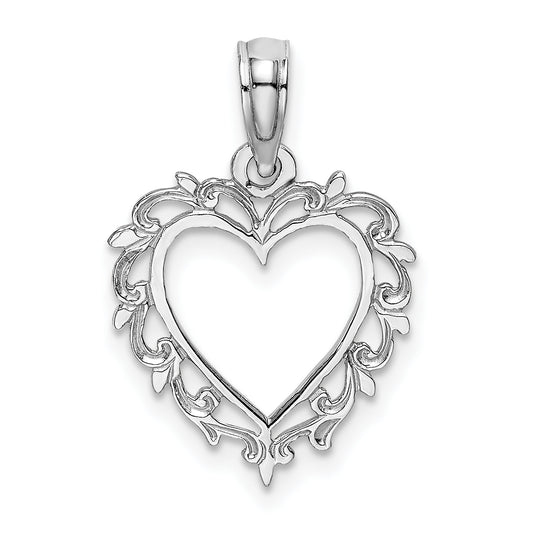 10K White Gold 10K Heart W/ Lace Trim Charm