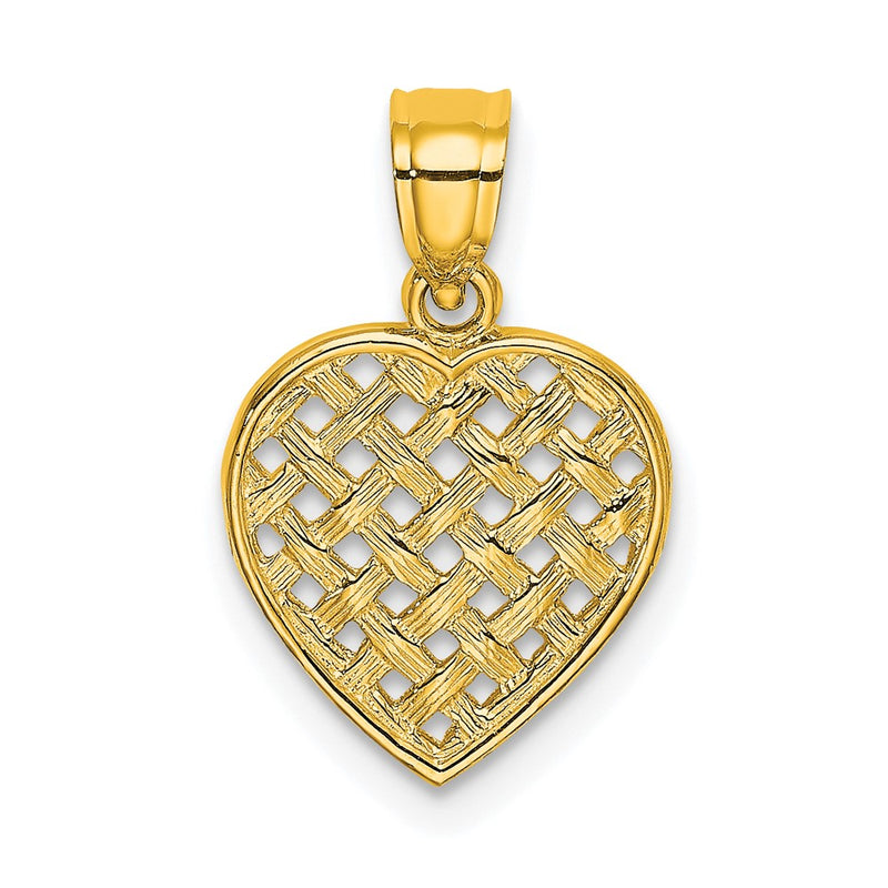 10K Yellow Gold 10K Cut-Out Textured Woven Heart Charm