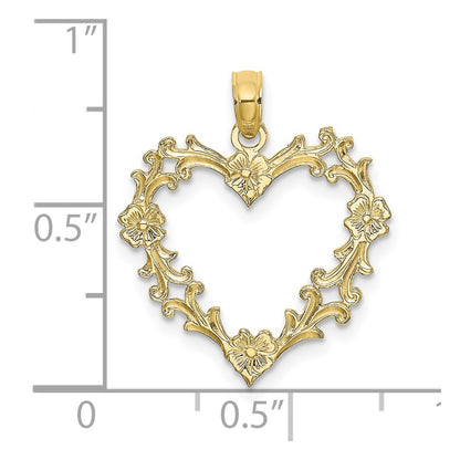 10K Yellow Gold 10K Cut-Out Floral Heart Charm