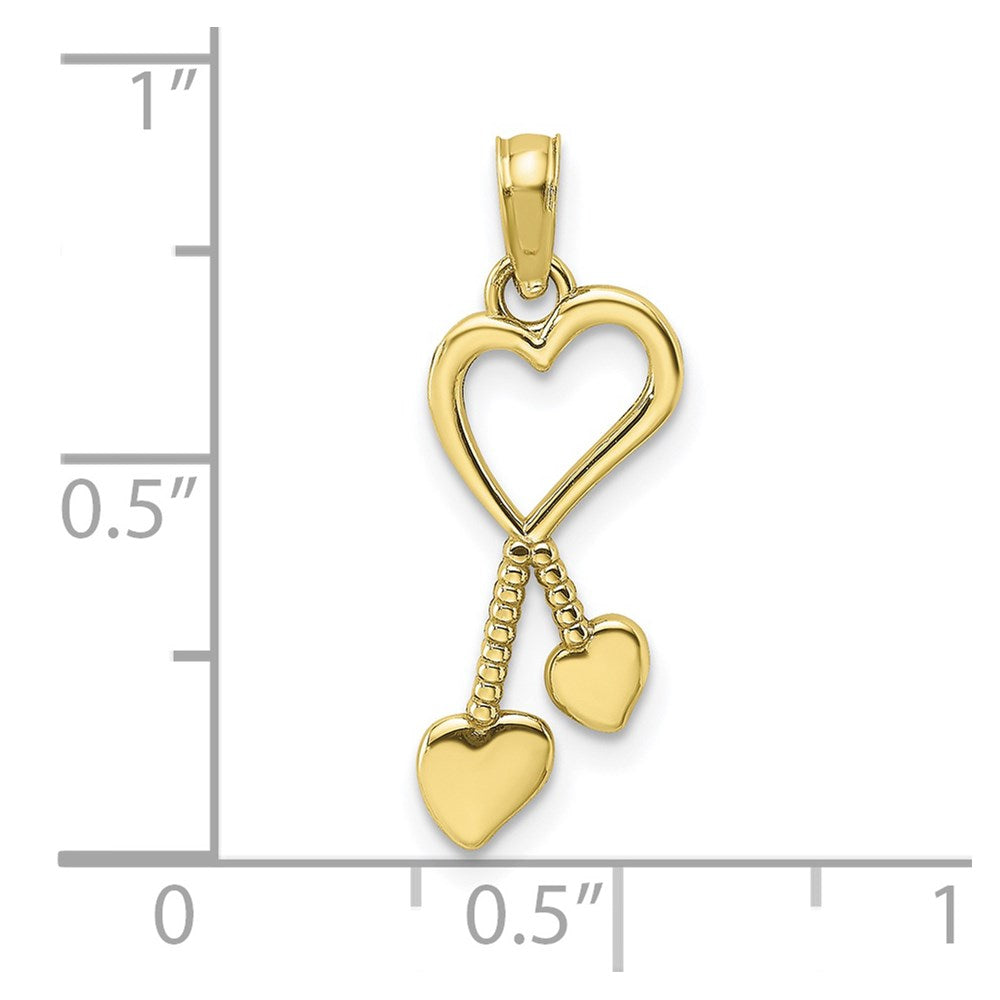 10K Yellow Gold 10K Polished Heart W/ Double Beaded Tassle Charm