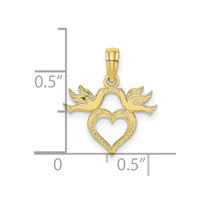 10K Yellow Gold 10K Heart W/ Love Birds Charm