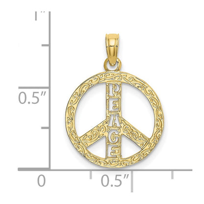 10K Yellow Gold 10K Flat Textured Peace Sign Charm