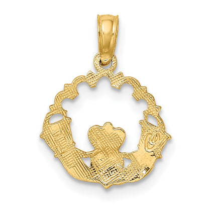 10K Yellow Gold 10K Engraved Claddagh In Scallop Circle Charm