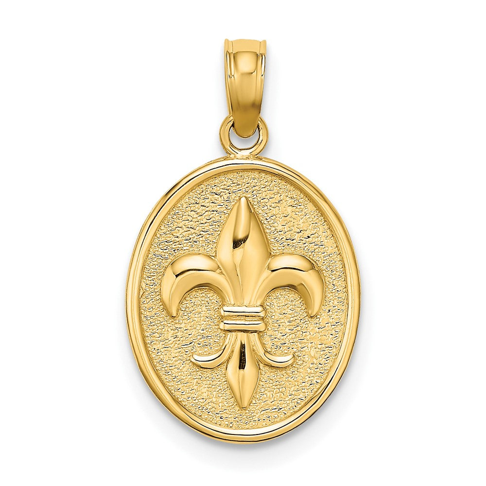 10K Yellow Gold 10K Fleur De Lis On Oval Disc Charm
