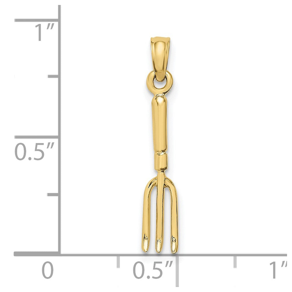 10K Yellow Gold 10K 3-D Fork Garden Tool Charm