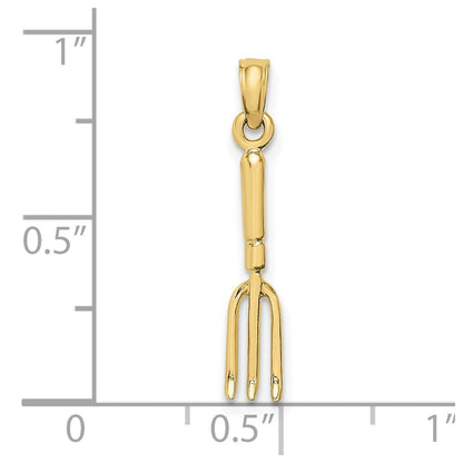 10K Yellow Gold 10K 3-D Fork Garden Tool Charm