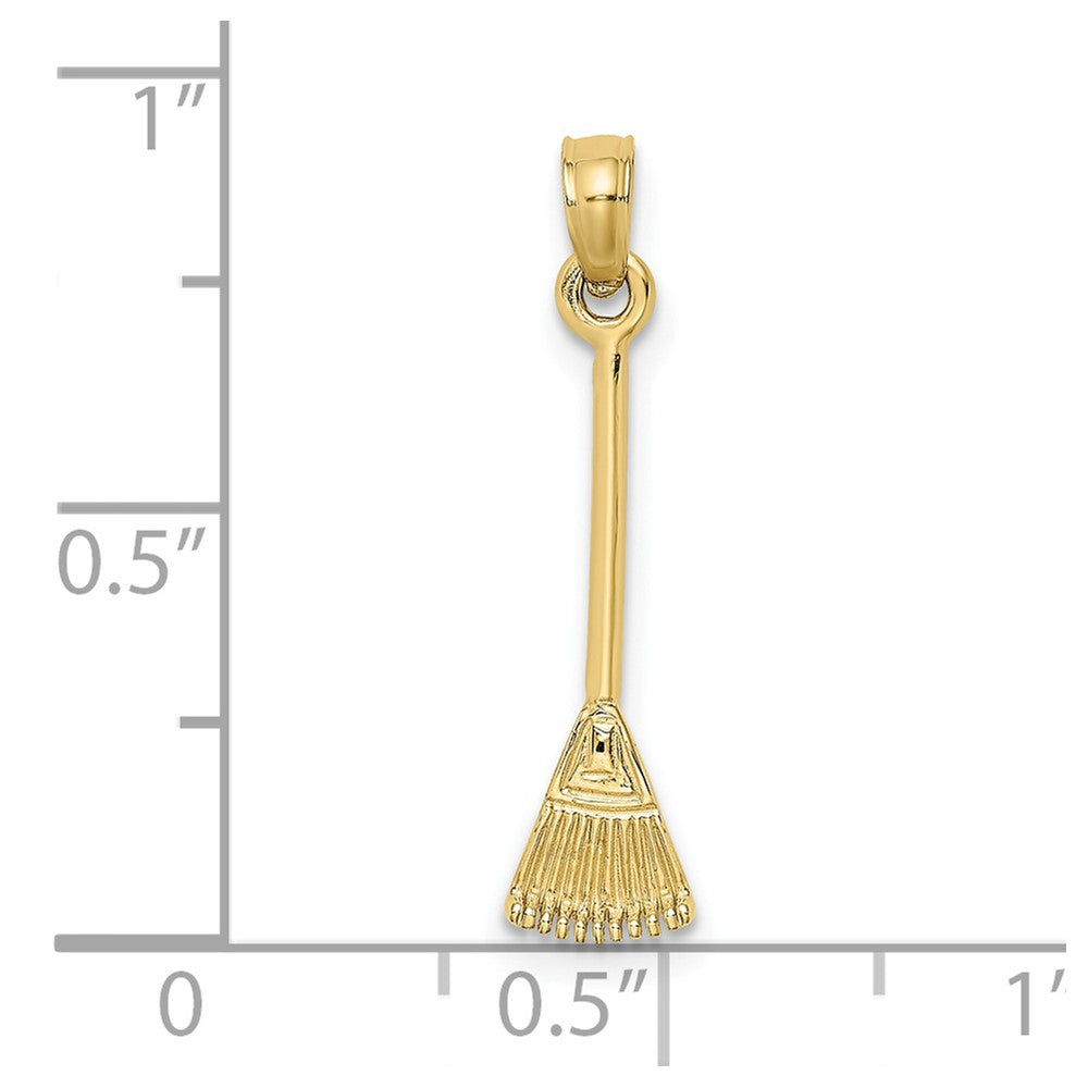 10K Yellow Gold 10K 3-D Leaf Rake Garden Tool Charm