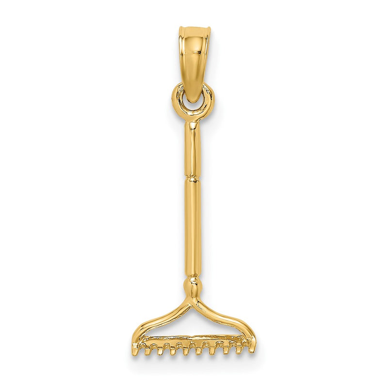 10K Yellow Gold 10K 3-D Landscape Rake Garden Tool Charm