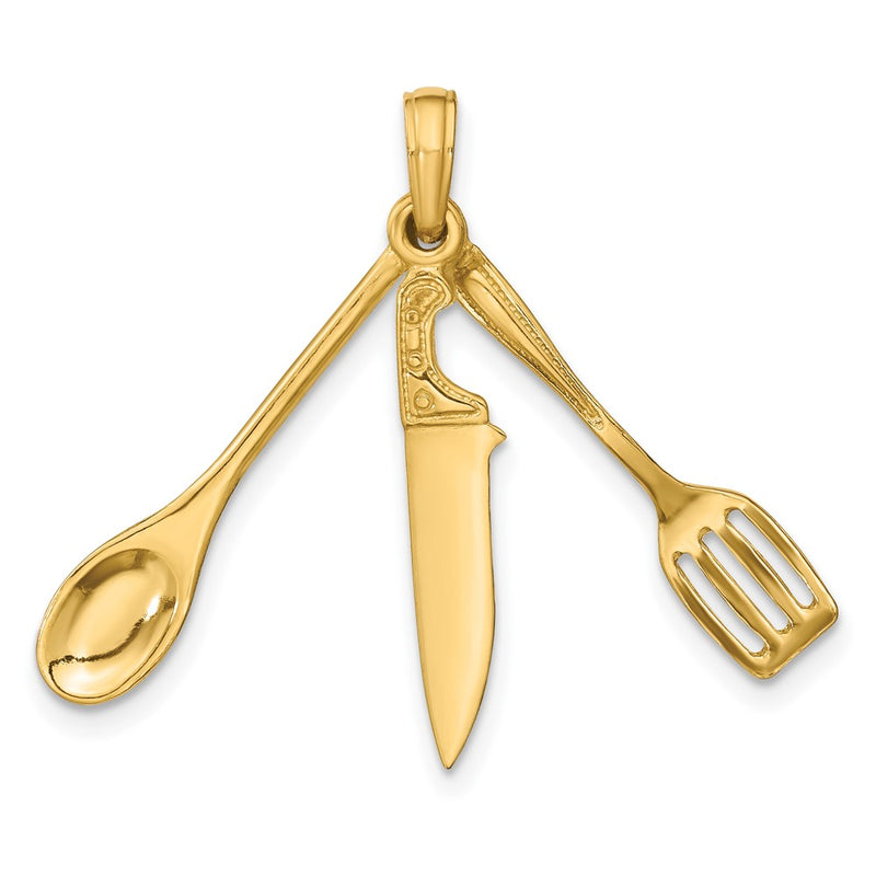10K Yellow Gold 10K 3-D Moveable Spatula, Spoon, And Knife Charm