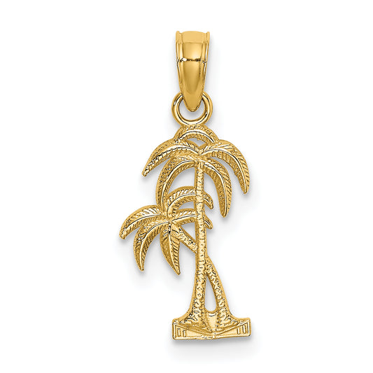 10K Yellow Gold 10K Textured Double Palm Tree Charm