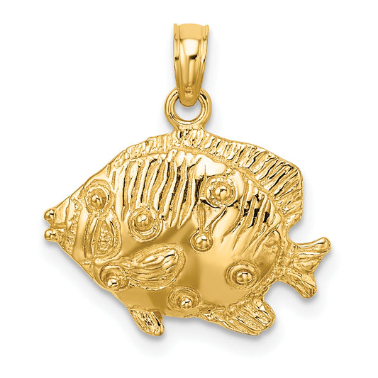 10K Yellow Gold 10K 2-D Polished Engraved Fish Charm