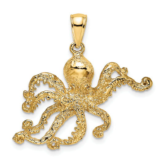 10K Yellow Gold 10K 2-D And Textured Octopus Charm
