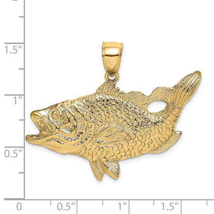 10K Yellow Gold 10K Open Mouth Bass Fish Charm